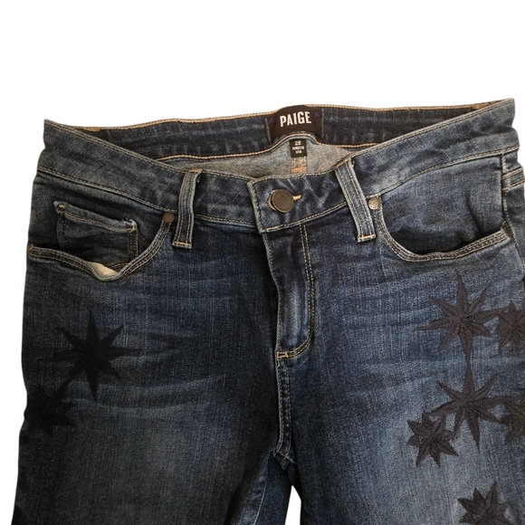 Blue PAIGE Star Embroidery Skyline Ankle Peg Jeans sz 28 - Picture 3 of 7